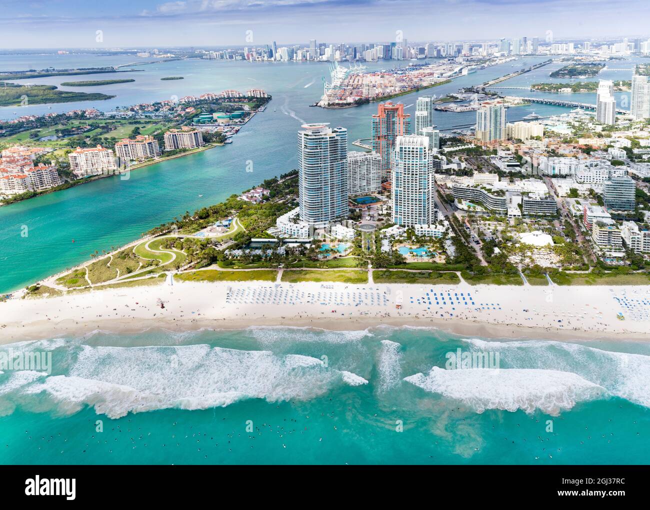 Miami Beach, South Beach, hélicoptère vue aérienne Miami City, Floride du Sud, États-Unis Banque D'Images Miami Beach, South Beach, hélicoptère vue aérienne Miami City, Floride du Sud, États-Unis Banque D'Images