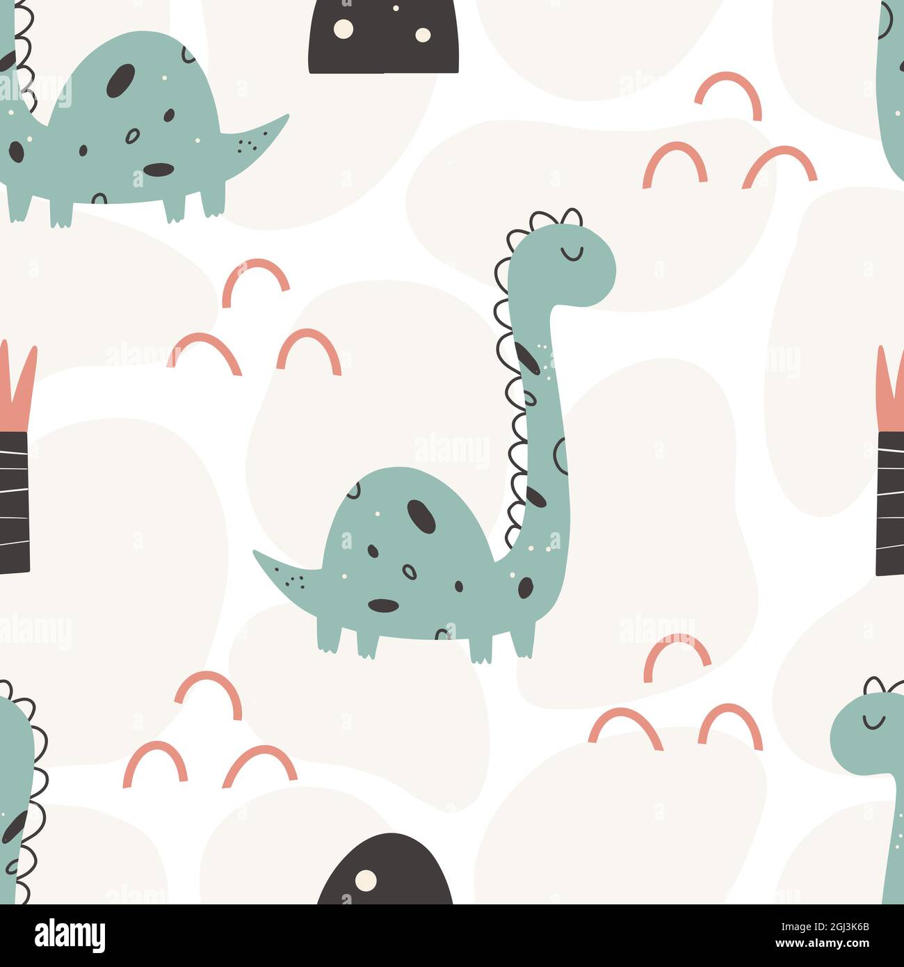 Joli motif dinosaure - motif dinosaure puéril sans couture dessiné à la main. Illustration vectorielle Illustration de Vecteur