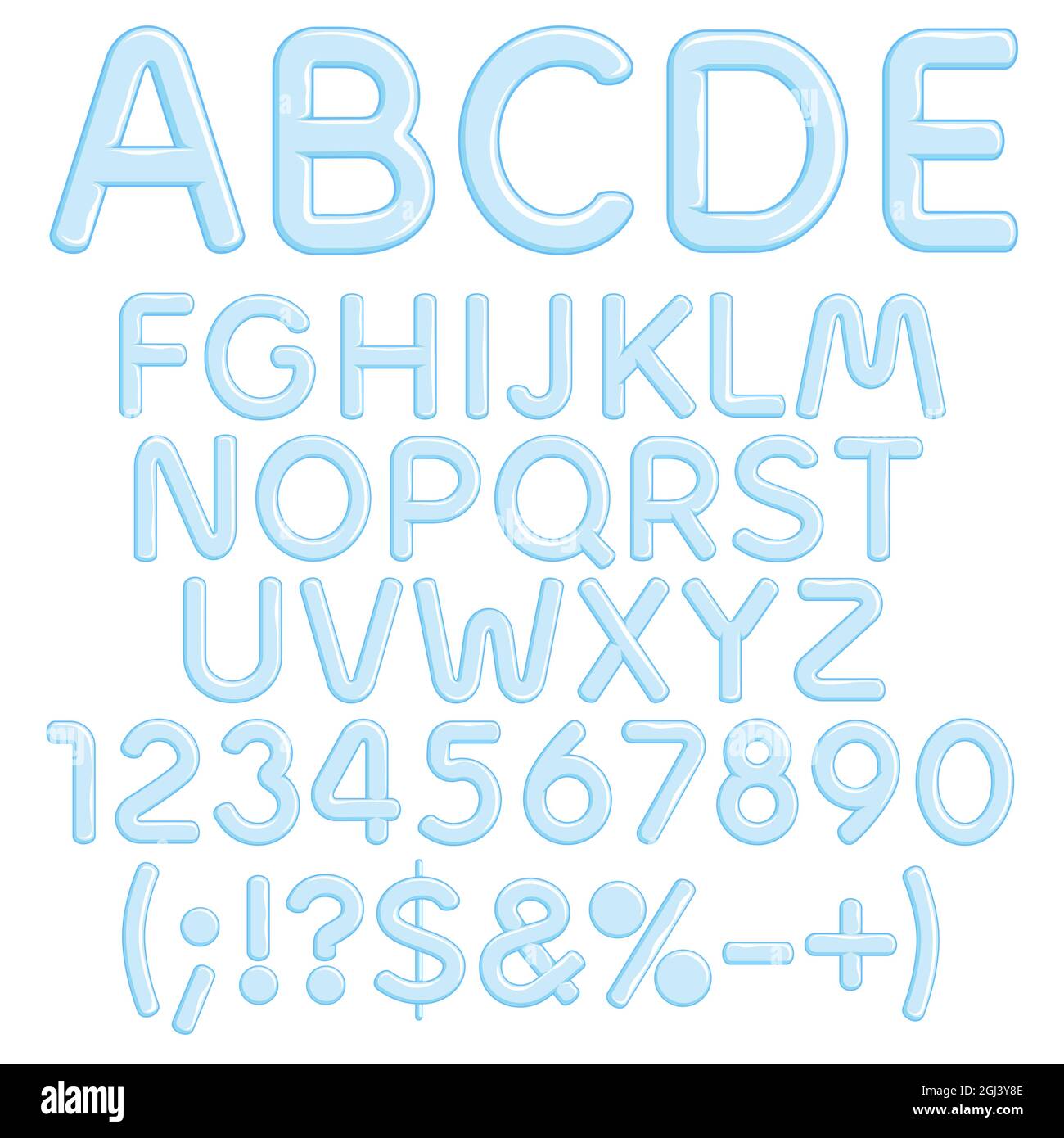 Alphabet, lettres, chiffres et signes de la glace. Objets isolés sur fond blanc. Illustration de Vecteur