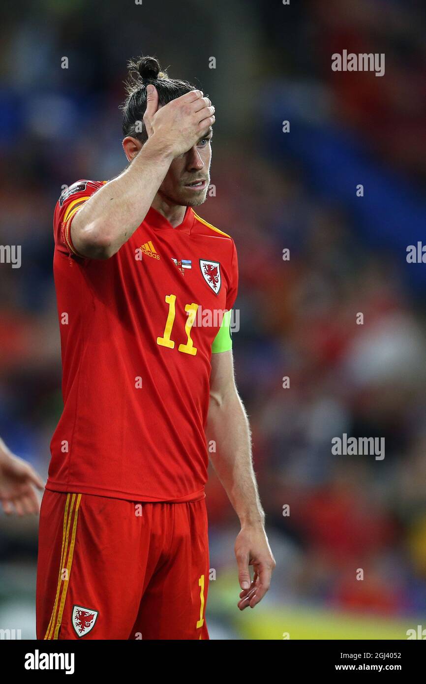 Cardiff, Royaume-Uni. 08 septembre 2021. Gareth Bale du pays de Galles est abattu. Qualification à la coupe du monde de la FIFA, groupe E, pays de Galles v Estonie au stade de Cardiff, dans le sud du pays de Galles, le mercredi 8 septembre 2021. Usage éditorial seulement. photo par Andrew Orchard/Andrew Orchard sports Photography/Alay Live News crédit: Andrew Orchard sports Photography/Alay Live News Banque D'Images