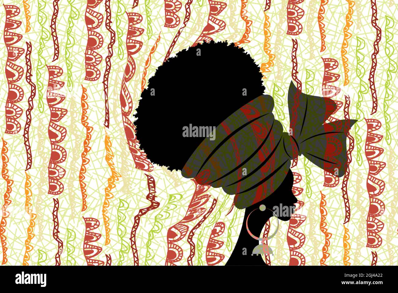 Bannière portrait beauté africaine femme dans le turban traditionnel de conception tribale fait main mariage textile, Kente Head Wrap Africain, noir femmes afro Cully hai Illustration de Vecteur