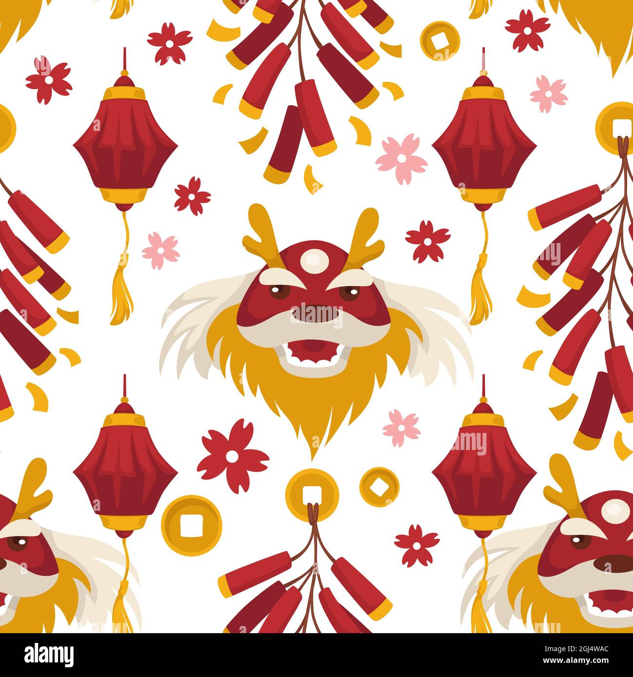 Mythologie chinoise et symboles, motif dragon rouge Illustration de Vecteur