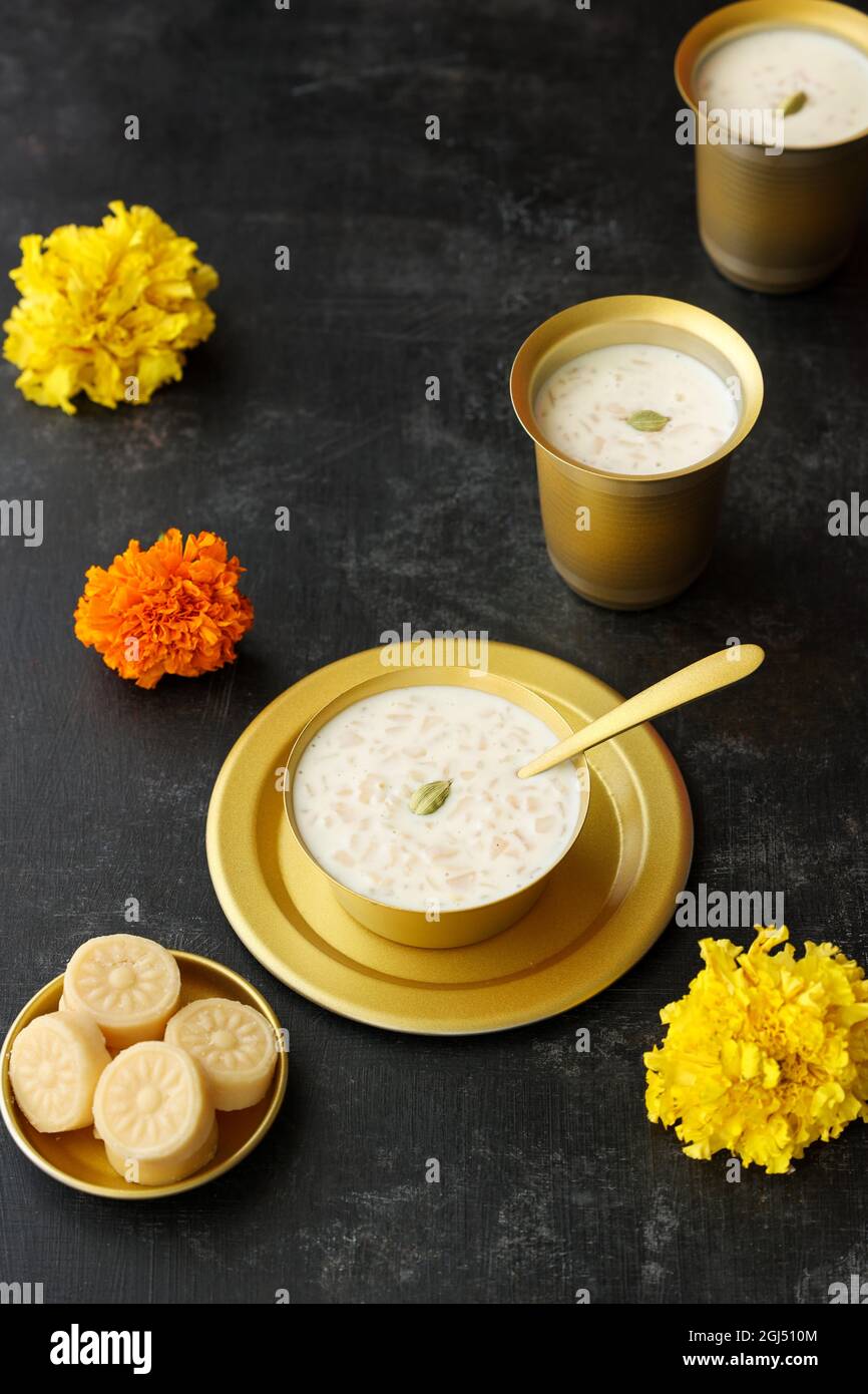 Riz Kheer Indian Sweet Payesh, Onam Payasam, Phirni dessert Mumbai, Kerala, Inde festival mithai Sweet dish Diwali, Dussehra, Holi ganesh chaturthi Banque D'Images