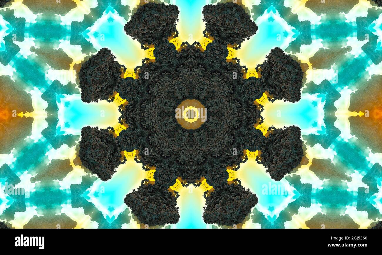 Décoration circulaire élégante grise et bleu clair sous forme de fleur stylisée. Modèle Kalédoscope pour la fabrication de l'emballage, de la raclage, du cadeau W Banque D'Images