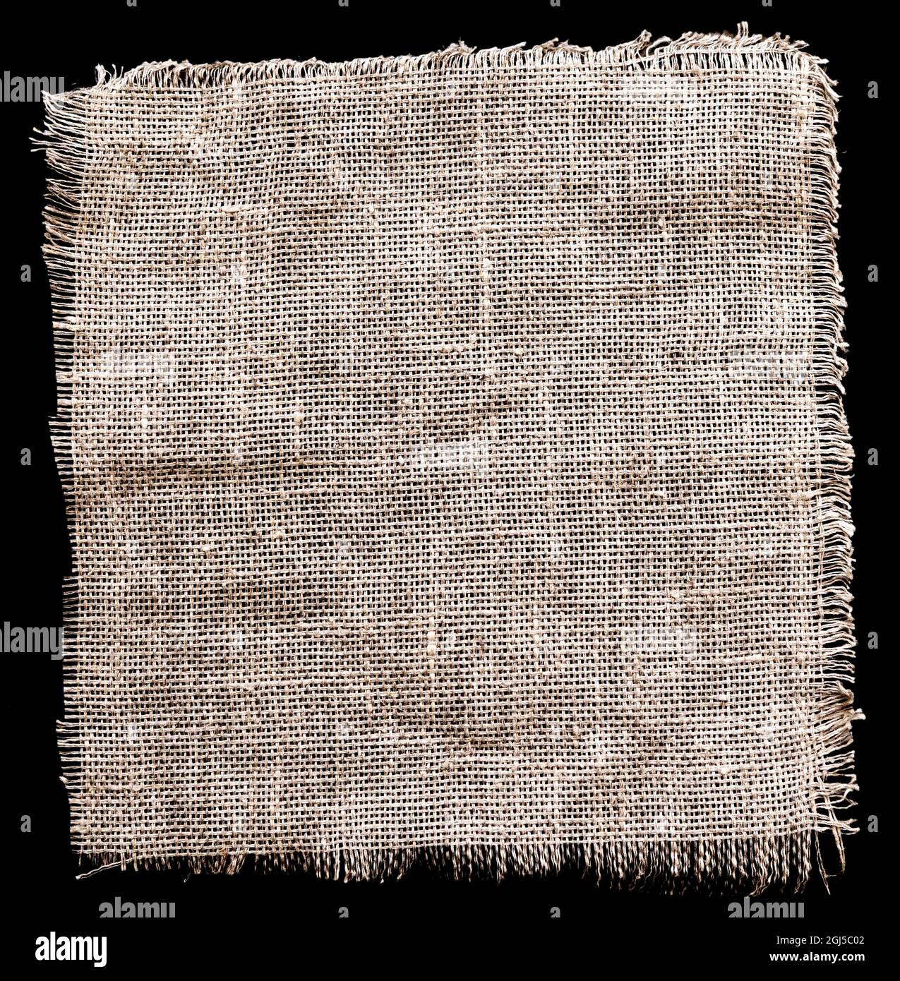 Morceau de tissu de sackCloth sur fond noir Banque D'Images