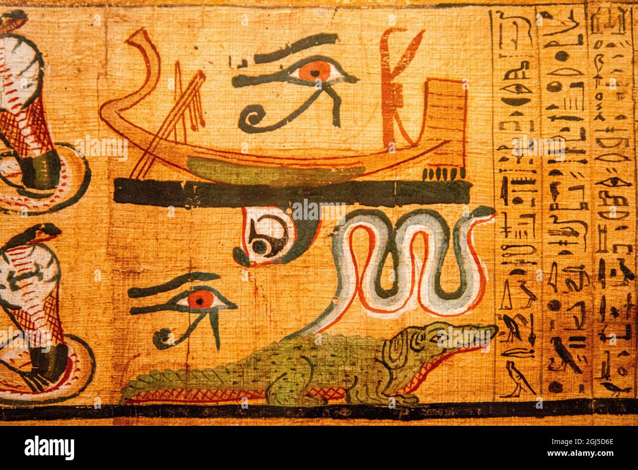 Expédition du Nil, Basse-Égypte, Musée des antiquités égyptiennes (alias Musée égyptien), papyrus peint avec l'œil d'Horus (Wadjet) sur le bateau Banque D'Images