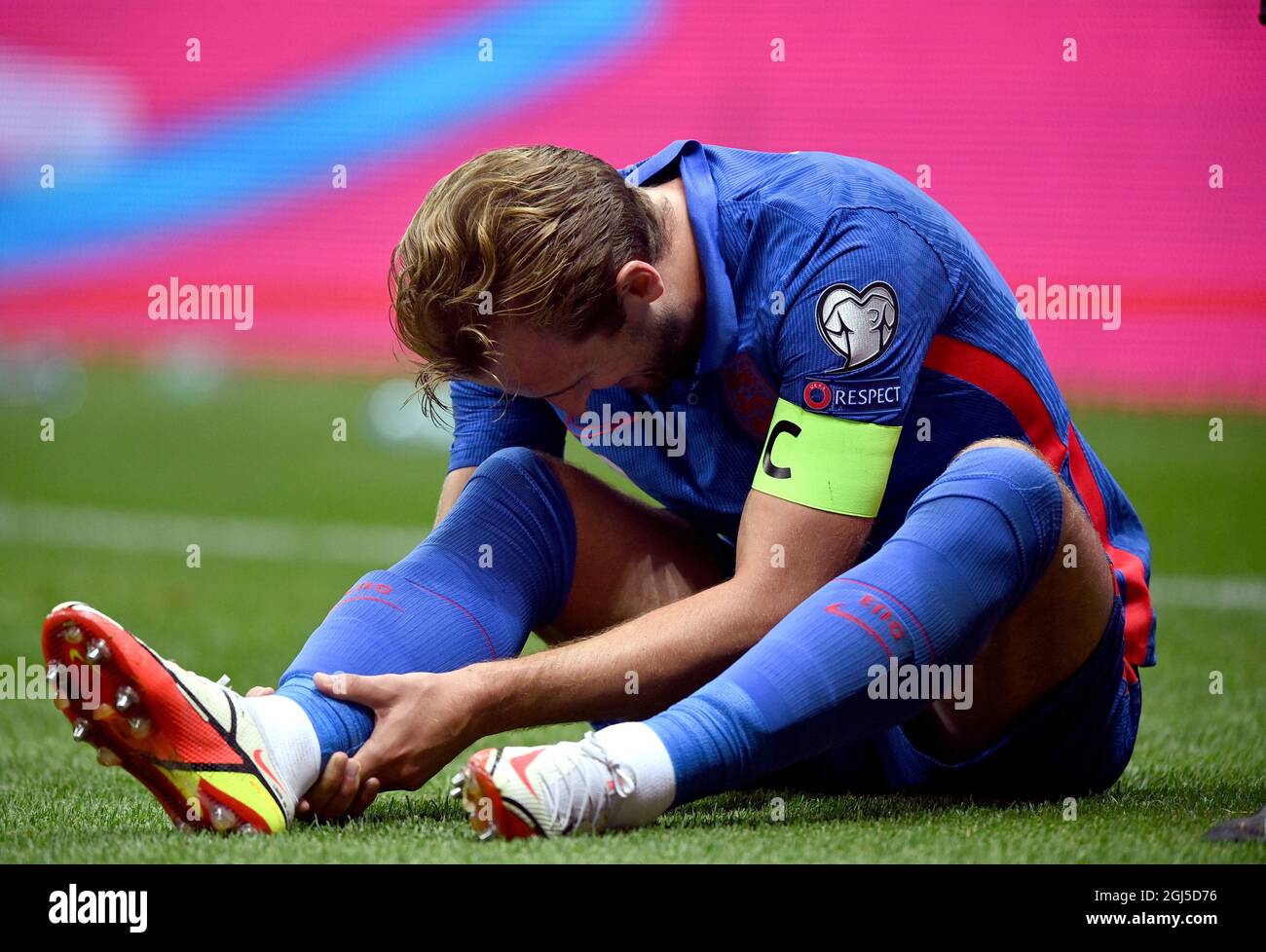 Le capitaine d'Angleterre Harry Kane lors du match de qualification de la coupe du monde de la FIFA 2022 au PGE Narodowy Stadium, à Varsovie. Date de la photo: Mercredi 8 septembre 2021. Banque D'Images