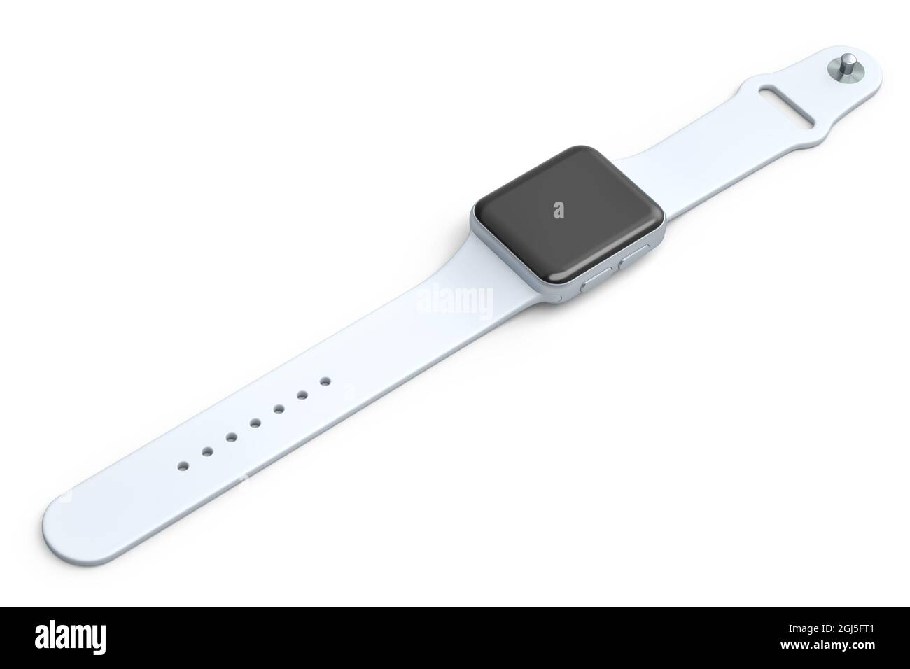 Montre intelligente en argent inoxydable avec bracelet blanc isolé sur fond blanc. Concept de rendu 3D du tracker d'état et d'entraînement des appareils portables Banque D'Images Montre intelligente en argent inoxydable avec bracelet blanc isolé sur fond blanc. Concept de rendu 3D du tracker d'état et d'entraînement des appareils portables Banque D'Images