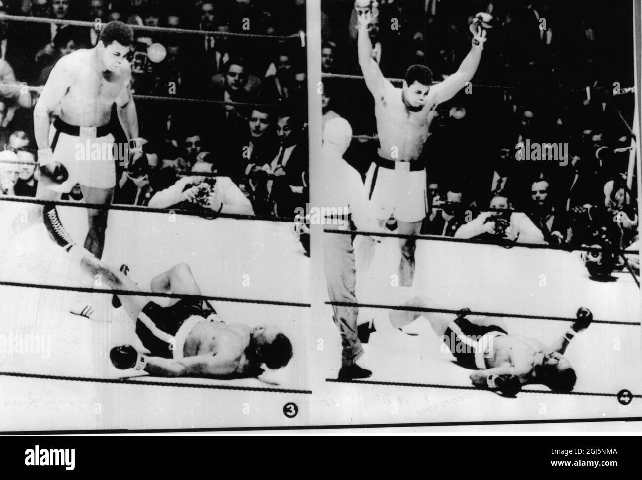 (Muhammad Ali) Cassius Clay Champion du monde de poids lourd en anneau avec Cleveland Williams 1966 Banque D'Images