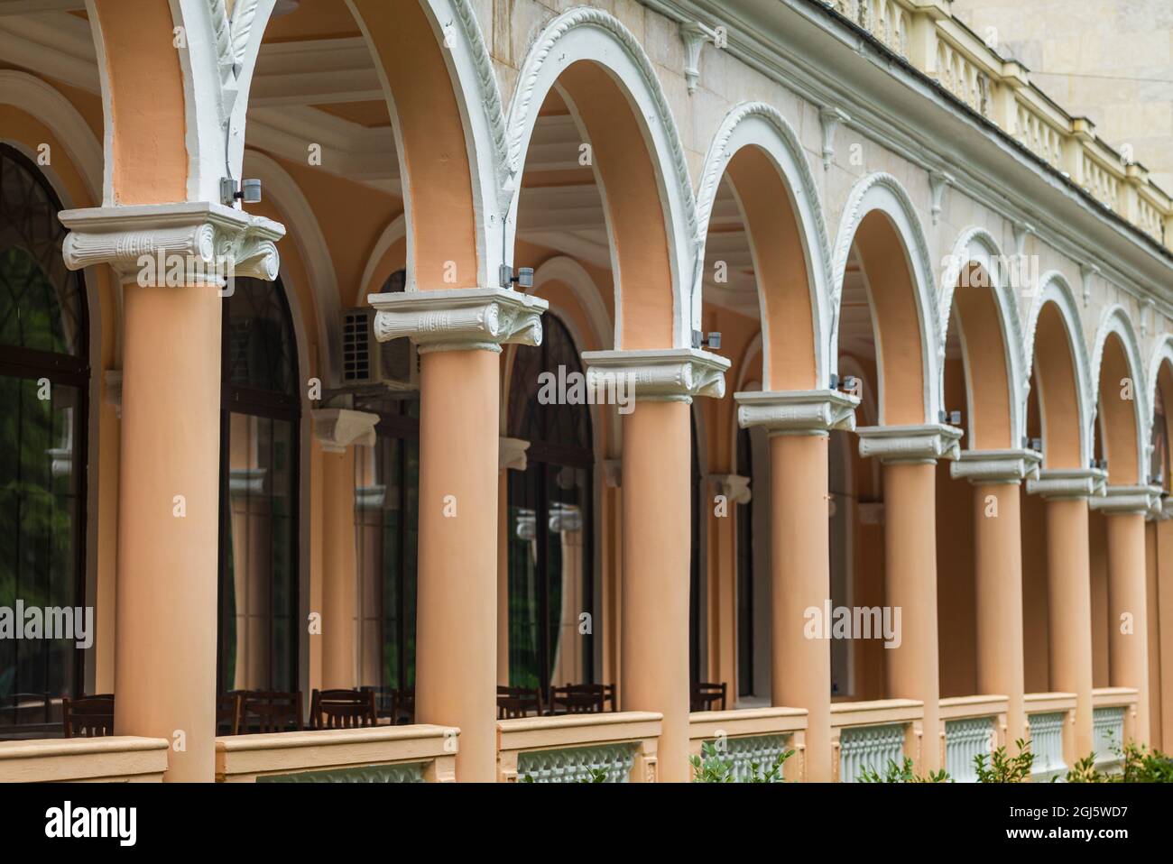 Géorgie, Borjomi. Célèbre station d'eau minérale, gare. Banque D'Images