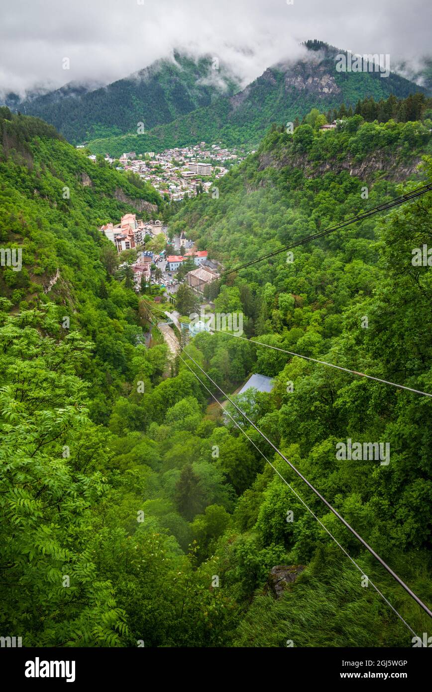 Géorgie, Borjomi. Célèbre station d'eau minérale, parc d'eau minérale de la station de téléphérique supérieure. Banque D'Images