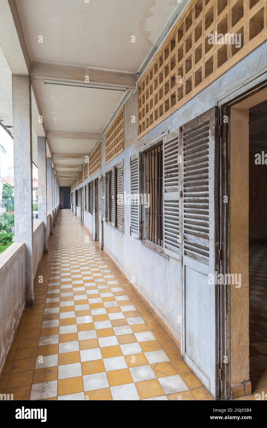 Cambodge, Phnom Penh. Tuol Sleng Musée de la criminalité génocidaire, prison Khmer Rouge anciennement connue sous le nom de prison S-21, située dans la vieille école. Banque D'Images