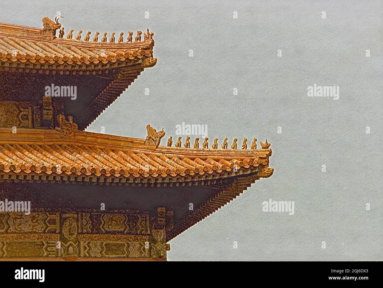 Statues chinoises sur le toit dans le musée du Palais de la Cité interdite Beijing, Chine. Le nombre de statuts indique l'état. Banque D'Images