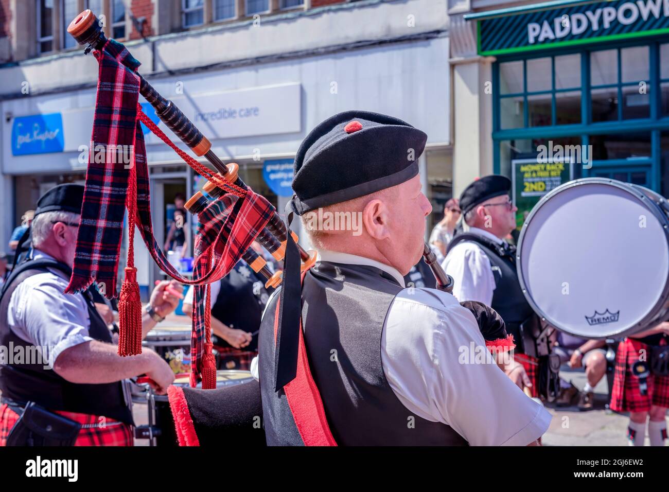 Gros plan sur Piper joueur de cornemuse Pipe band Rochester dickens festival kent UK Banque D'Images