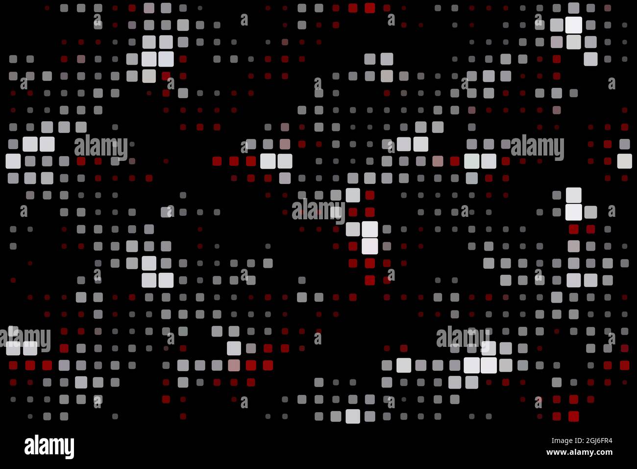 Illustration avec motif mosaïque sur fond noir. Formes carrées aux couleurs blanc et rouge. Illustration de Vecteur