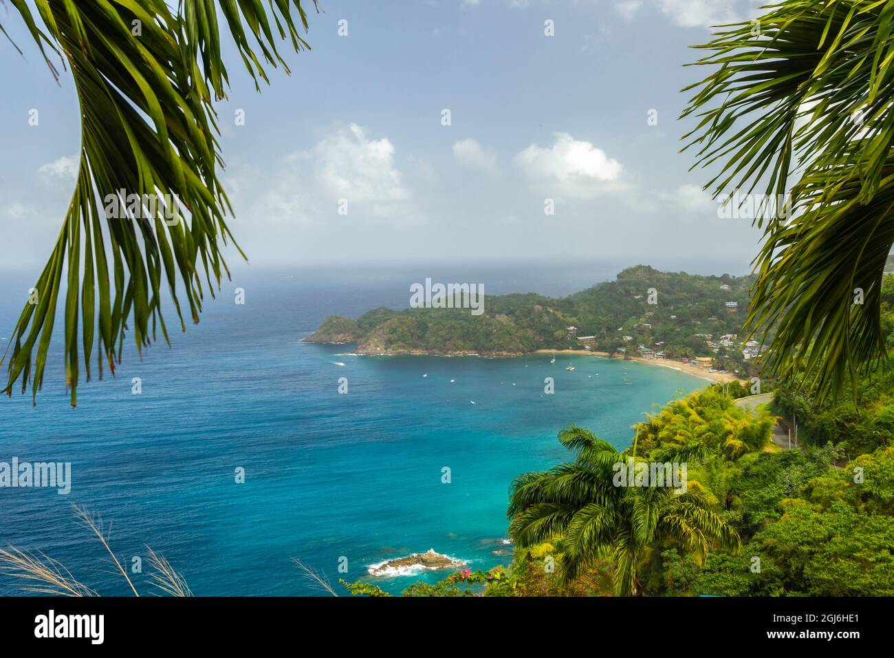 Caraïbes, Tobago. Plage de Castara Bay et paysage de la jungle. Credit AS: Cathy et Gordon Illg / Jaynes Gallery / DanitaDelimont.com Banque D'Images