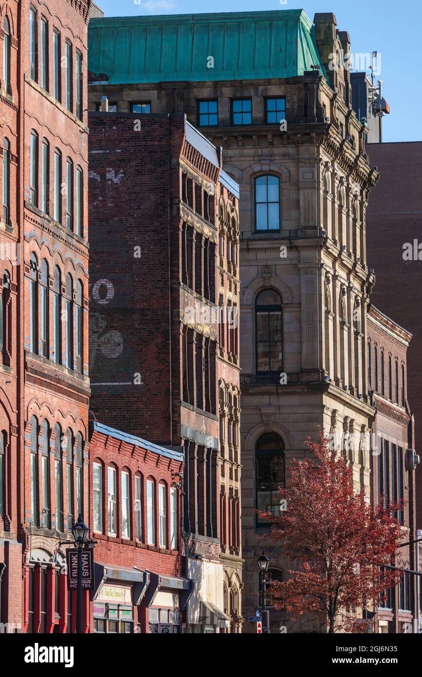 Canada, Nouveau-Brunswick, Saint John. Bâtiments historiques le long de Water Street. Banque D'Images