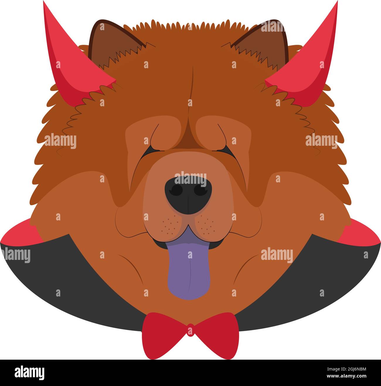 Carte de voeux pour Halloween. Chow Chow chien habillé comme un diable avec des cornes rouges et le cap Illustration de Vecteur