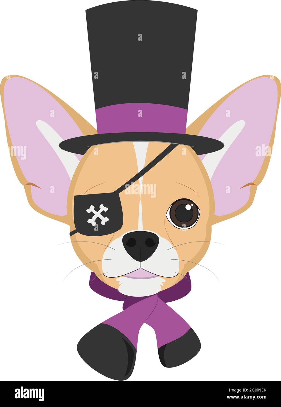 Carte de voeux pour Halloween. Chien Chihuahua avec chapeau haut, écharpe et patch pour les yeux Illustration de Vecteur