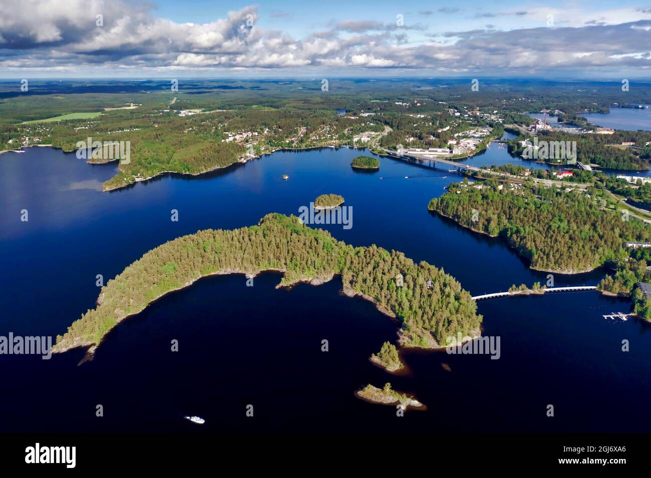 Finlandia, Savonlinna, vue aérienne de la ville de Savonlinna Banque D'Images