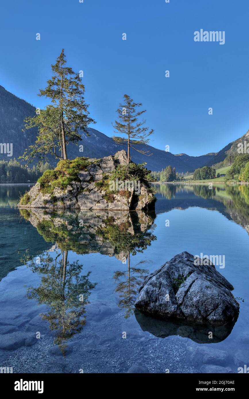 Europe, Allemagne, Bavière, Ramsau BEI Berchtesgaden, lac Hintersee au matin lumière Banque D'Images