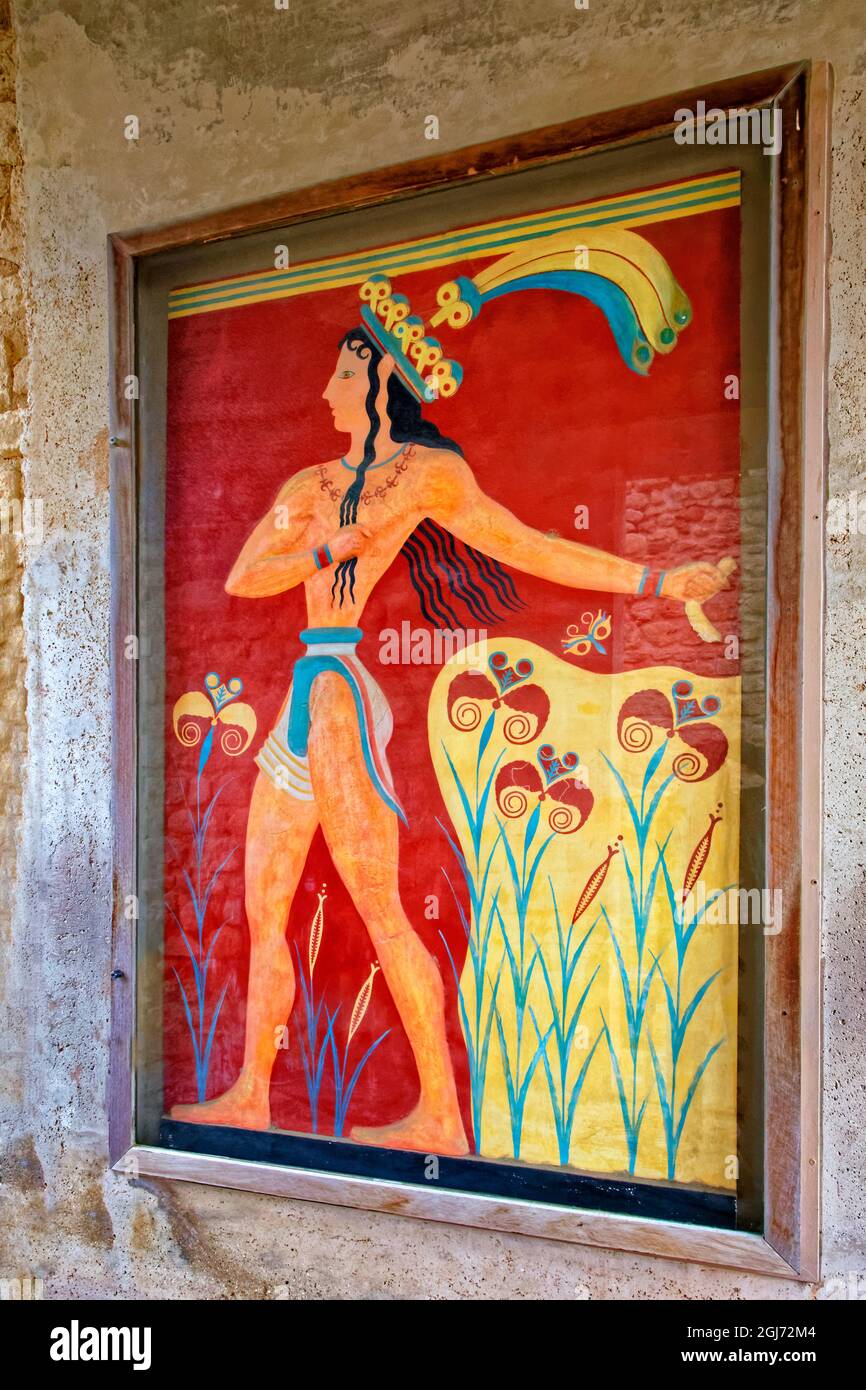 Grèce, Crète, Palais de Knossos. Fresque appelée Prince des lilies. Crédit : Dennis Flaherty / Jaynes Gallery / DanitaDelimont.com Banque D'Images