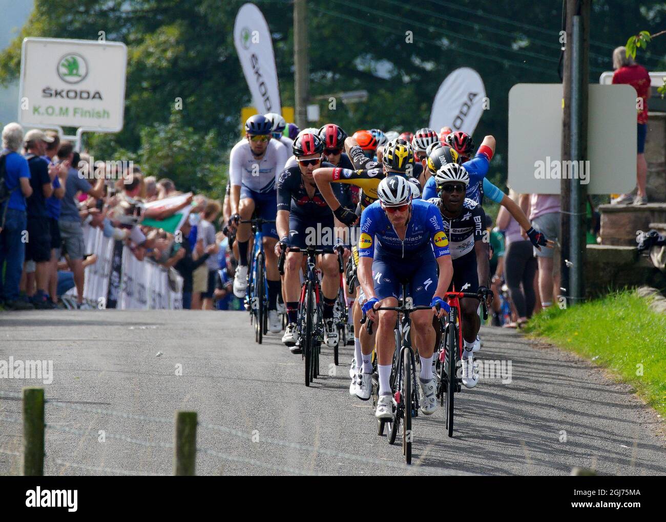 Le peloton pendant la cinquième étape de l'AJ Bell Tour de Grande-Bretagne d'Alderley Park à Warrington. Date de la photo : jeudi 9 septembre 2021. Banque D'Images