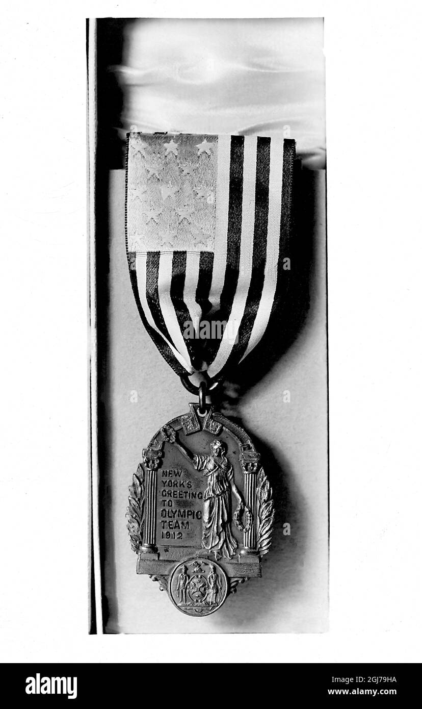 DOSSIER 1912 Médaille commémorative américaine pour les participants américains aux Jeux olympiques de Stockholm 1912. Foto:Scanpix Historique/ Kod:1900 Scanpix SUÈDE Banque D'Images