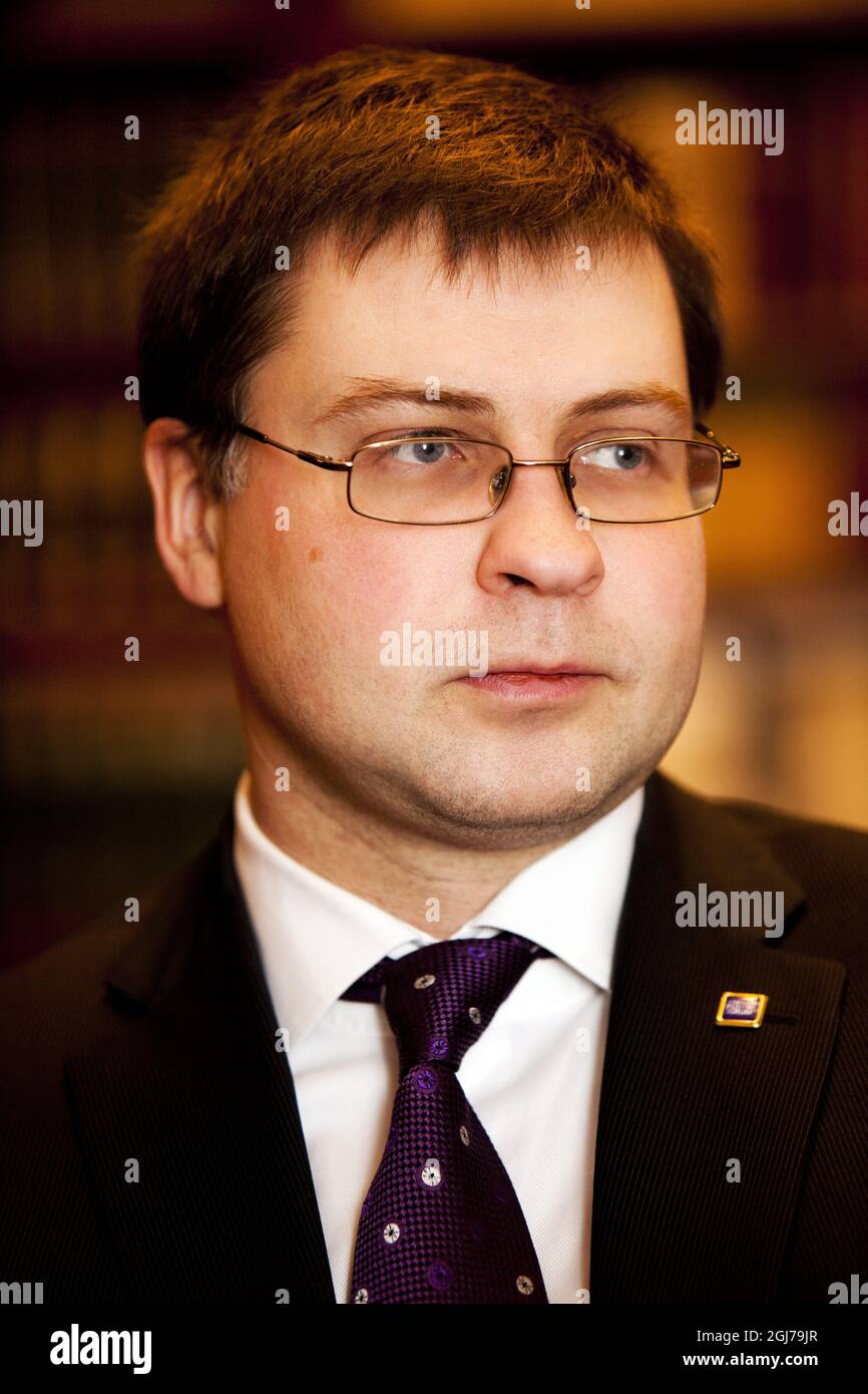 STOCKHOLM 2012-02-09 Valdis Dombrovskis, Premier ministre de Lettonie. Foto Roger Turesson / DN / SCANPIX / Kod 3818 Banque D'Images