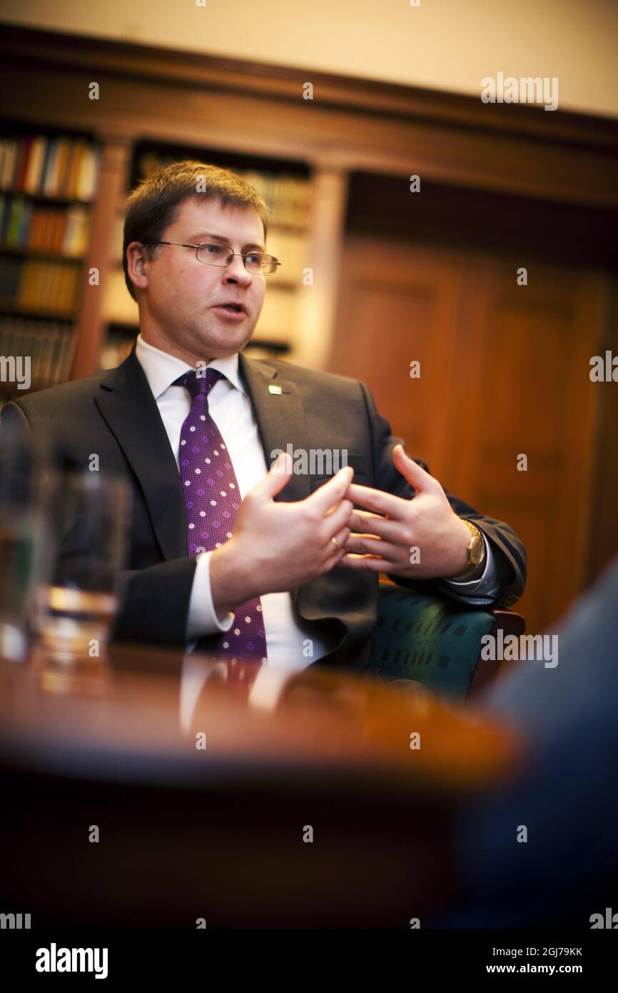 STOCKHOLM 2012-02-09 Valdis Dombrovskis, Premier ministre de Lettonie. Foto Roger Turesson / DN / SCANPIX / Kod 3818 Banque D'Images