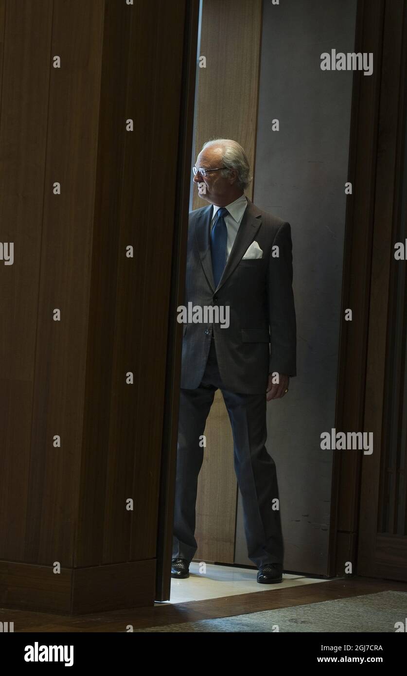 SÉOUL 20120531 le roi de Suède Carl Gustaf arrive pour une rencontre avec les médias sud-coréens à Séoul, Corée du Sud, le 31 mai 2012. Les Royals suédois font une visite d'État de quatre jours en Corée du Sud. Foto Jonas Ekstromer / SCANPIX Kod 10030 Banque D'Images