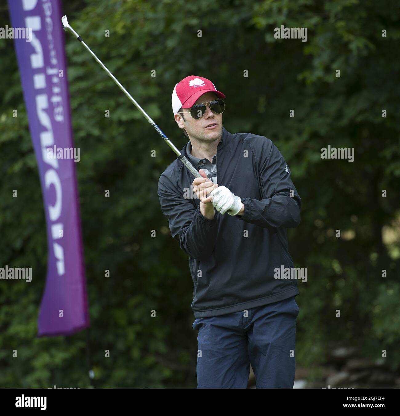 BORGHOLM 20120713 le Prince Daniel a joué au Victoria Golf 2012 au parcours de golf d'Ekerum sur l'île d'Ã–Land vendredi. Le prince joua avec le profil de hockey Peter 'Foppa' Forsberg. Foto Jonas ekströmer / SCANPIX Kod 10030 Banque D'Images