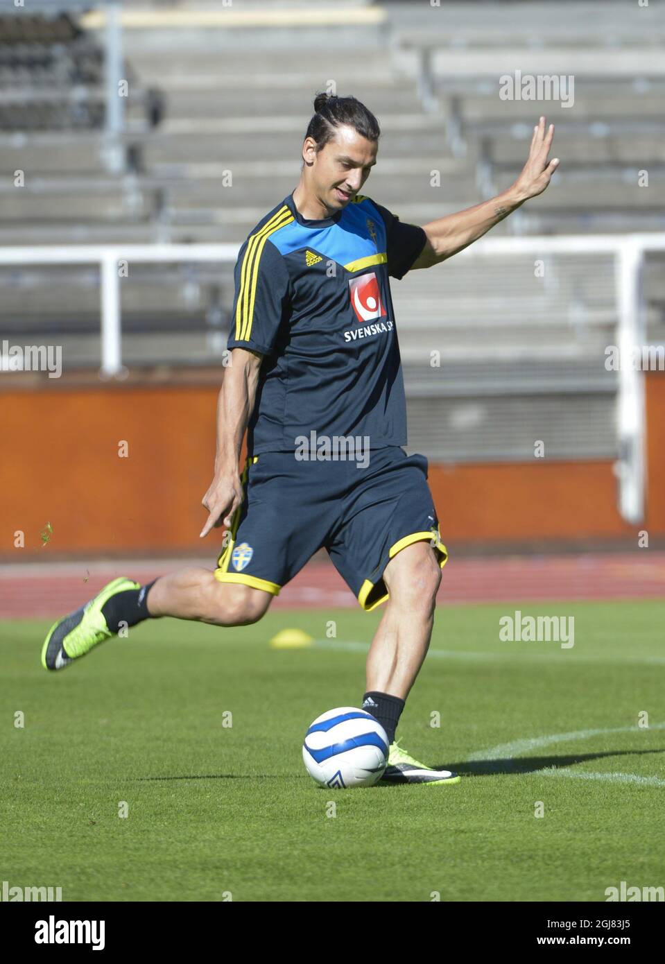 STOCKHOLM 20130904 Zlatan Ibrahimovic lors d'une session de formation avec l'équipe nationale de Suède le 4 septembre 2013. Vendredi, la Suède jouera l'Irlande dans un match de qualification de la coupe du monde. Foto Bertil Enevag Ericson SCANPIX Kod 10000 Banque D'Images