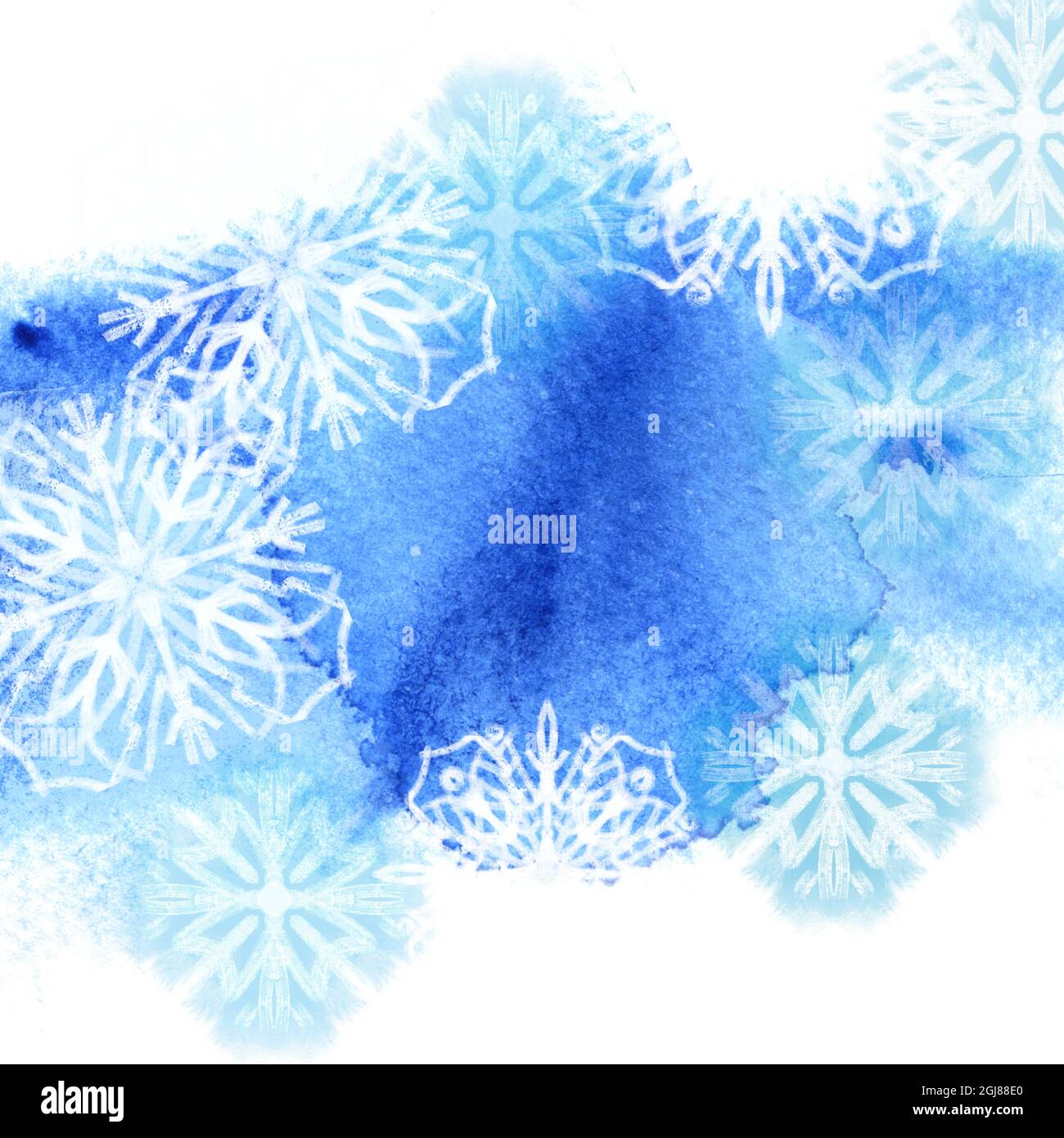 Hiver aquarelle fond bleu avec illustration flocons de neige Banque D'Images
