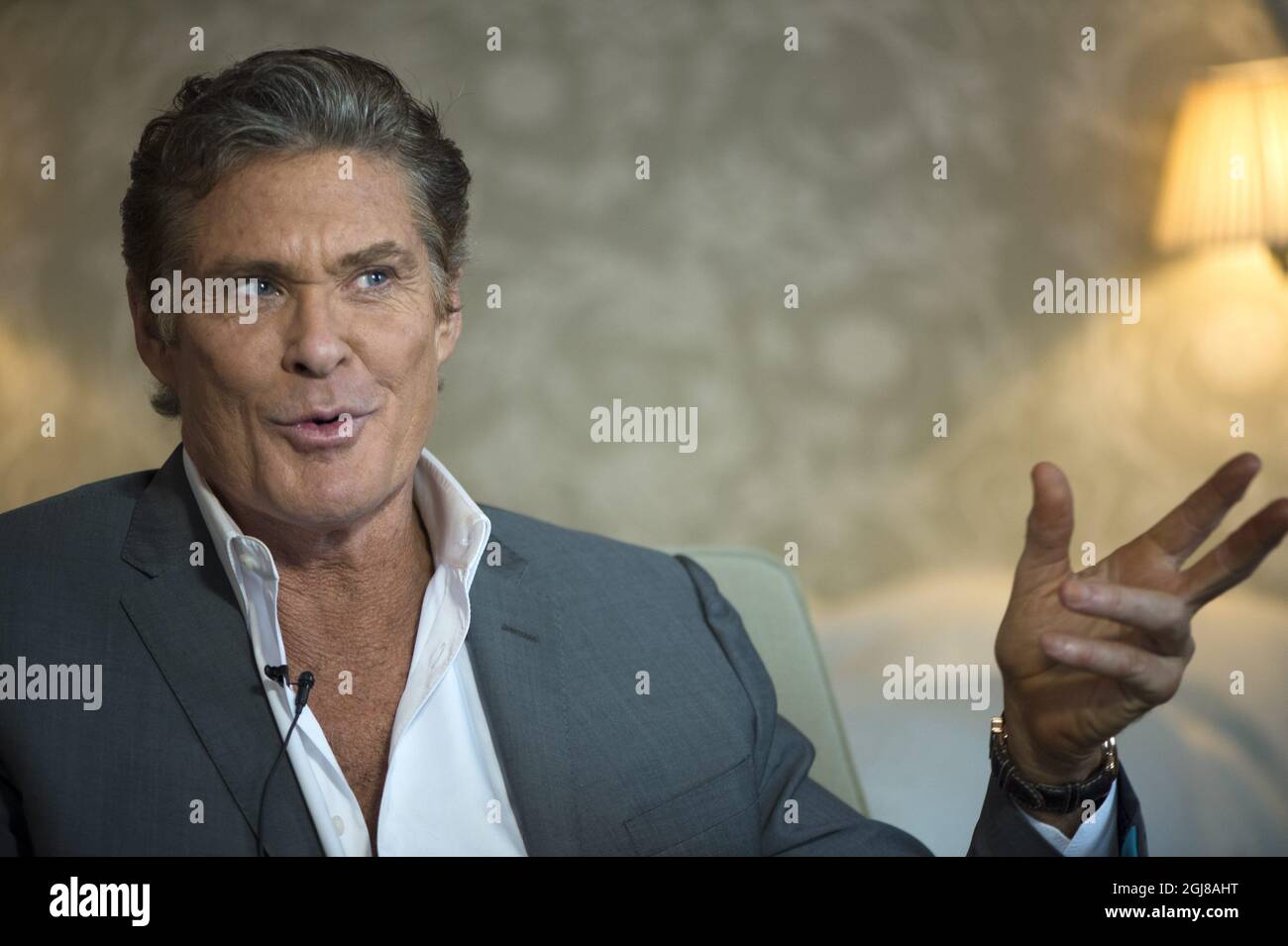 STOCKHOLM 20140113 l'ancienne star de Baywatch David Hasselhoff pose pour le photographe à Stockholm, en Suède, le 14 janvier 2014. M. Hasselhoff est en Suède pour promouvoir une nouvelle émission télévisée suédoise Foto: Fredrik Sandberg / SCANPIX / Kod 10080 Banque D'Images