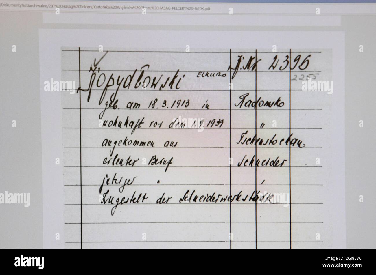 Carte indiquant la personne nommée comme détenu dans le camp de travail de Czestochowa, Pologne pendant la Seconde Guerre mondiale. Banque D'Images