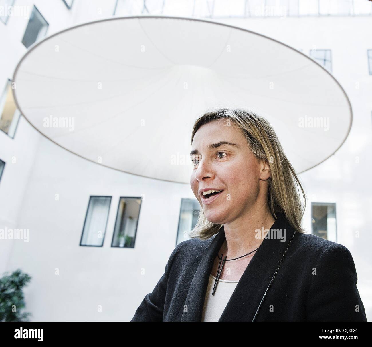 STOCKHOLM 2014-04-10 Federica Mogherini, ministre italienne des Affaires étrangères à Stockholm. Foto: Tomas Oneborg / SVD / TT / Kod 30142 Banque D'Images