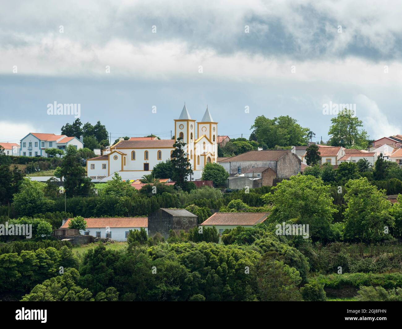 Paysage près de Santo Antao. Île de Sao Jorge aux Açores, une région autonome du Portugal. Banque D'Images