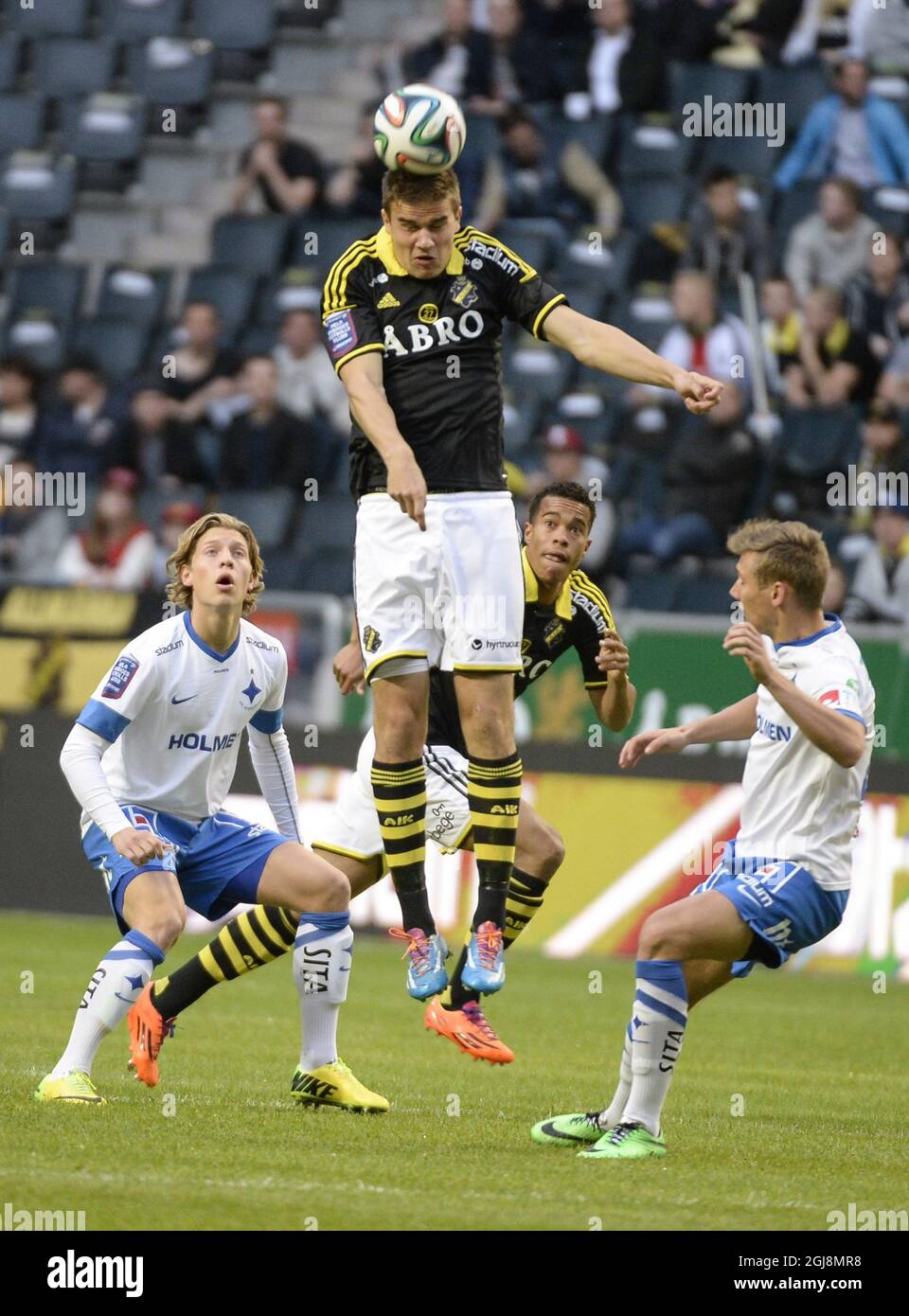 Eero Markkanen d'AIK en action dans un match entre AIK et IFK Norrkoping à Friends Arena à Stockholm, Suède 20 avril 2014. Markkanen a été transféré au Real Madrid selon les médias suédois Banque D'Images