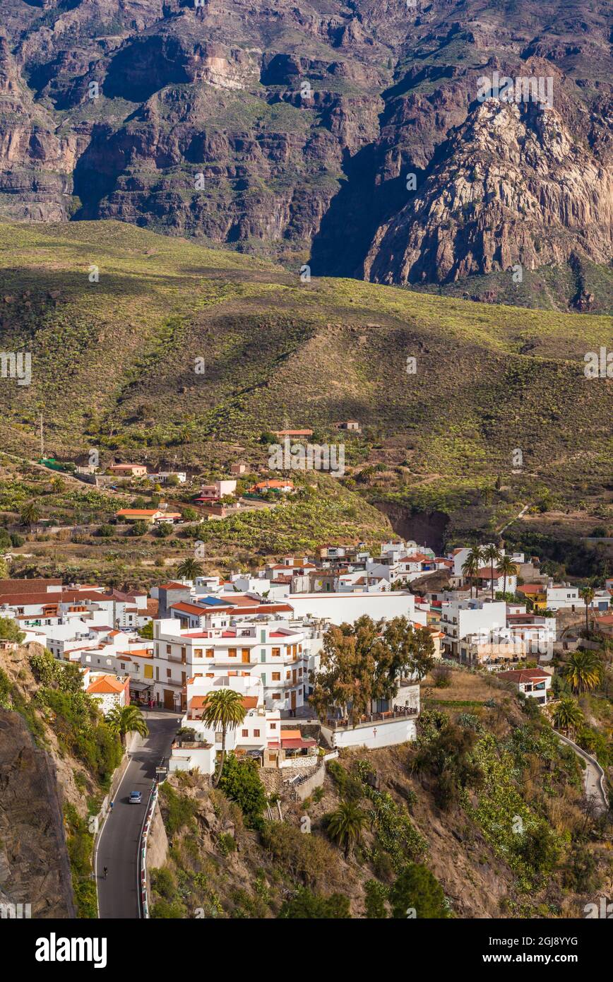 Espagne, Canaries, Gran Canaria Island, San Bartolome de Tirajana, high angle view of town Banque D'Images