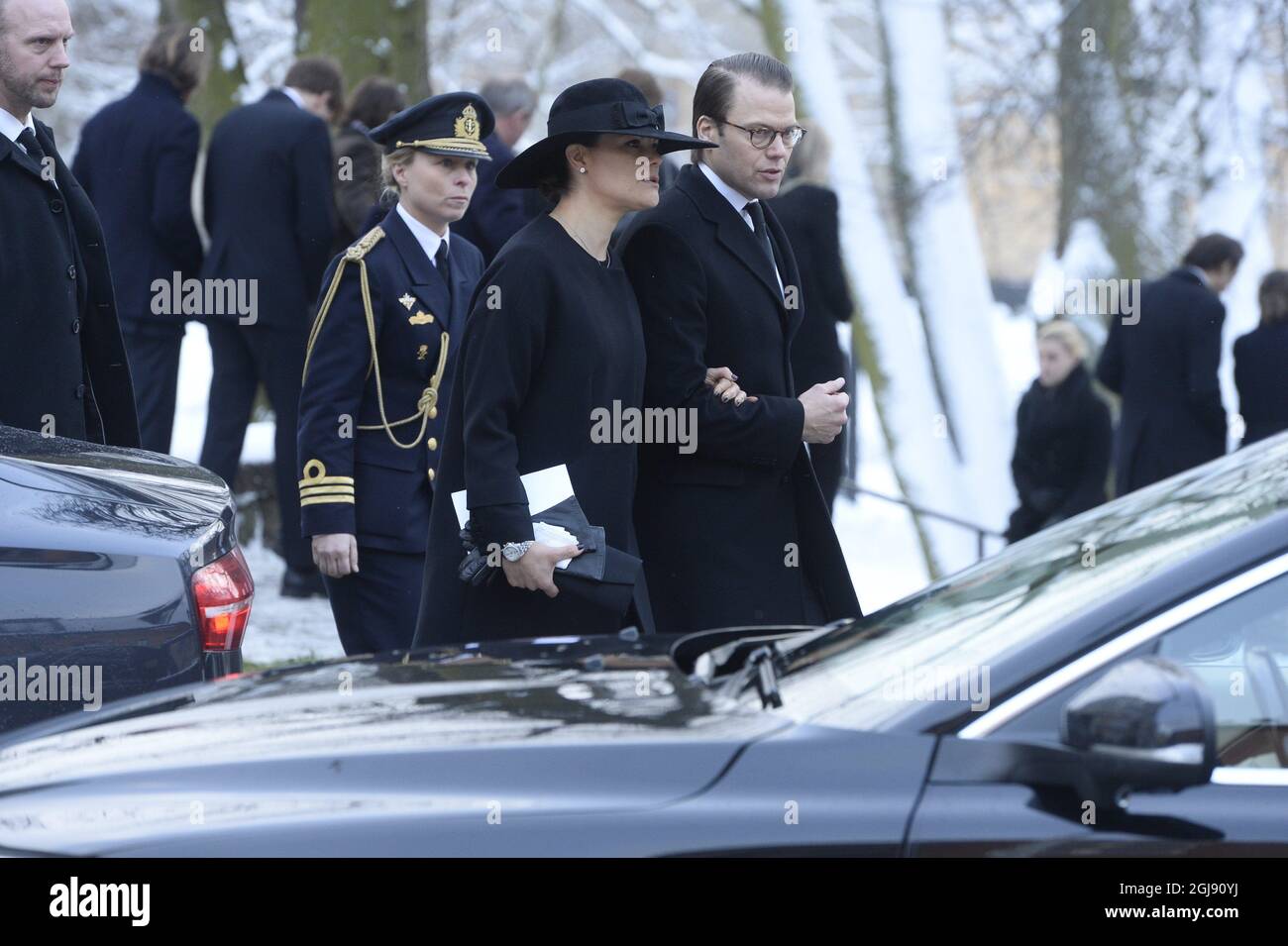 STOCKHOLM 2015-02-04 la princesse Victoria et le prince Daniel pendant les funérailles de l'industriel suédois Peter Wallenberg dans l'église Katarina à Stockholm, Suède, le 4 février 2015. Foto: Anders Wiklund / TT Kod 10040 Banque D'Images