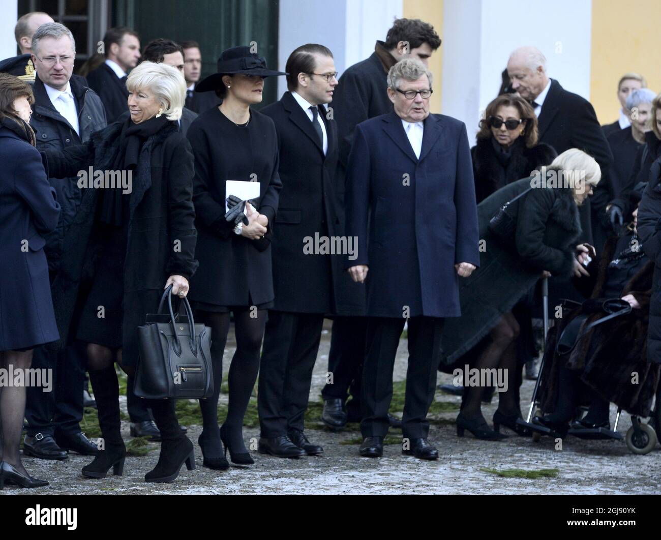 STOCKHOLM 2015-02-04 la princesse Victoria, le prince Daniel et Jacob Wallenberg pendant les funérailles de l'industriel suédois Peter Wallenberg à l'église Katarina, Stockholm, Suède, le 4 février 2015. Foto: Anders Wiklund / TT Kod 10040 Banque D'Images