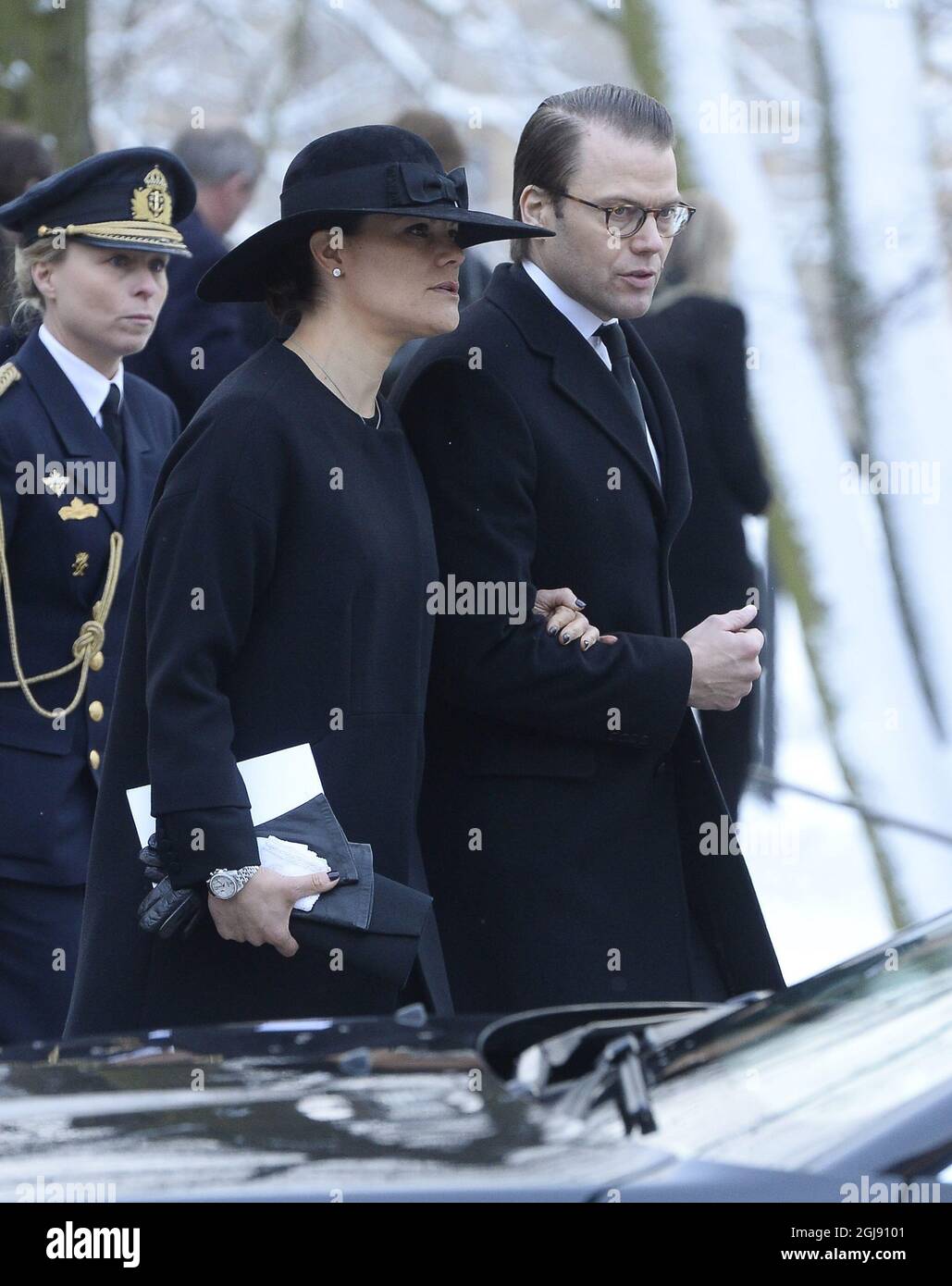 STOCKHOLM 2015-02-04 la princesse Victoria et le prince Daniel pendant les funérailles de l'industriel suédois Peter Wallenberg dans l'église Katarina à Stockholm, Suède, le 4 février 2015. Foto: Anders Wiklund / TT Kod 10040 Banque D'Images