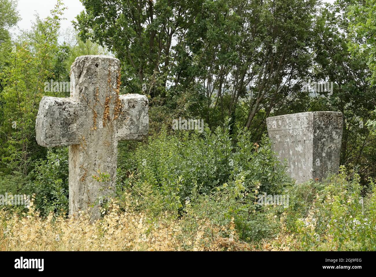 Stećci sur la nécropole d'Ubosko I (pod Dubom, Republika Srpska, Bosnie-Herzégovine) Banque D'Images