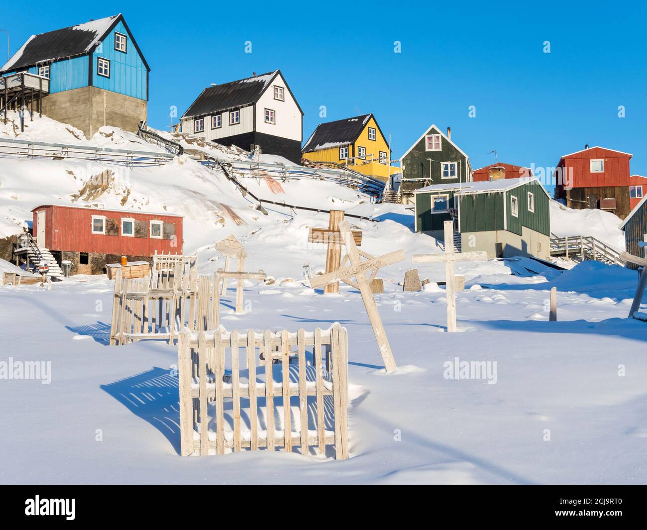 Ville d'Uummannaq pendant l'hiver dans le nord du Groenland, au Danemark. Banque D'Images