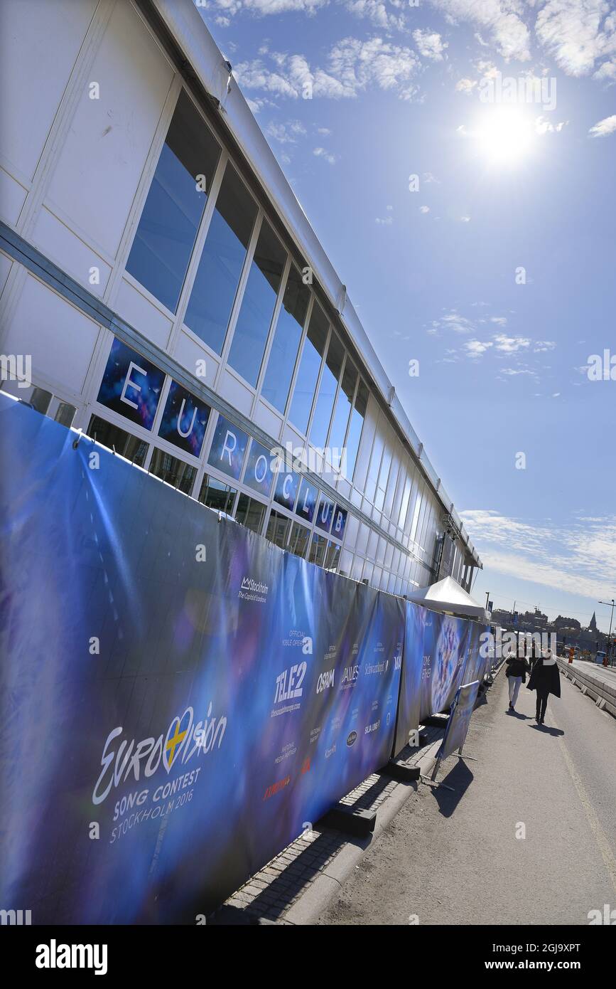 STOCKHOLM 2016-05-02 Eurovision Euro Club est vu près du Palais Royal à Stockholm, Suède, le 2 mai 2016, Stockholm passe un remake avant la finale du Concours Eurovision Song à Stockholm, semaine 19, Foto: Anders Wiklund / TT / Kod 10040 Banque D'Images