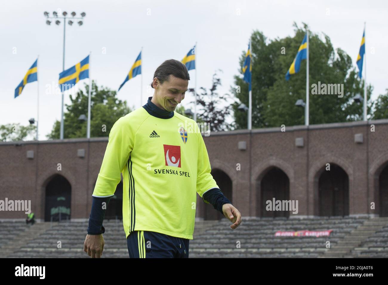 STOCKHOLM 2016-05-28 Zlatan Ibrahimovic photographié pendant le camp d'entraînement Euro 2016 de l'équipe nationale suédoise de football au stade olympique de Stockholm, en Suède, le 28 mai 2016. Photo: Erik Nylander / TT / Kod 11540 ** SUÈDE OUT ** Banque D'Images