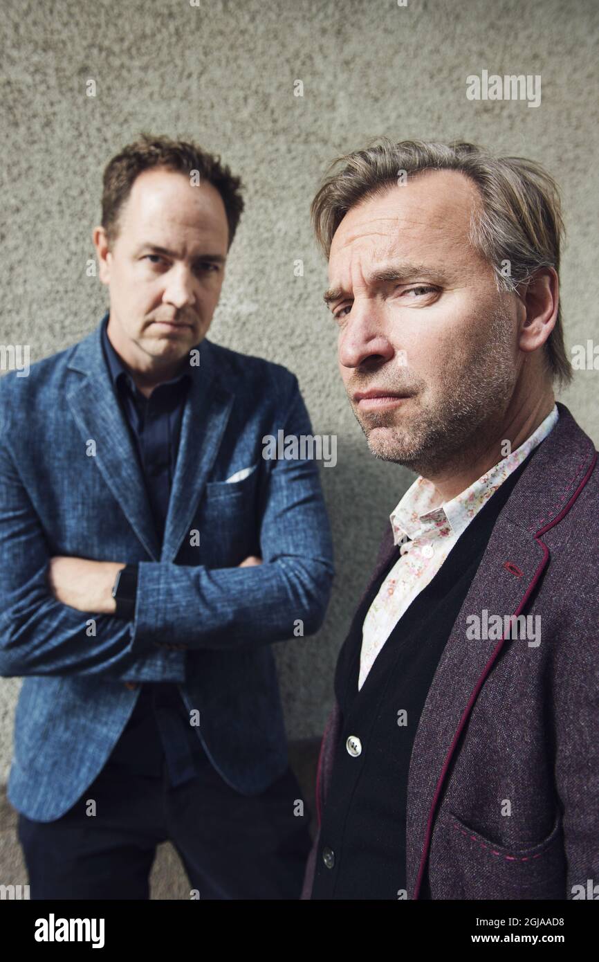 STOCKHOLM 20160927 le directeur Mans Marlind et Bjorn Stein à Stockholm, Suède, le 27 septembre 2016. . Marlind et Stein est directeur de la série de thriller TV suédoise de minuit Sun Foto Stina Stjernkvist / TT / Kod 11610 Banque D'Images