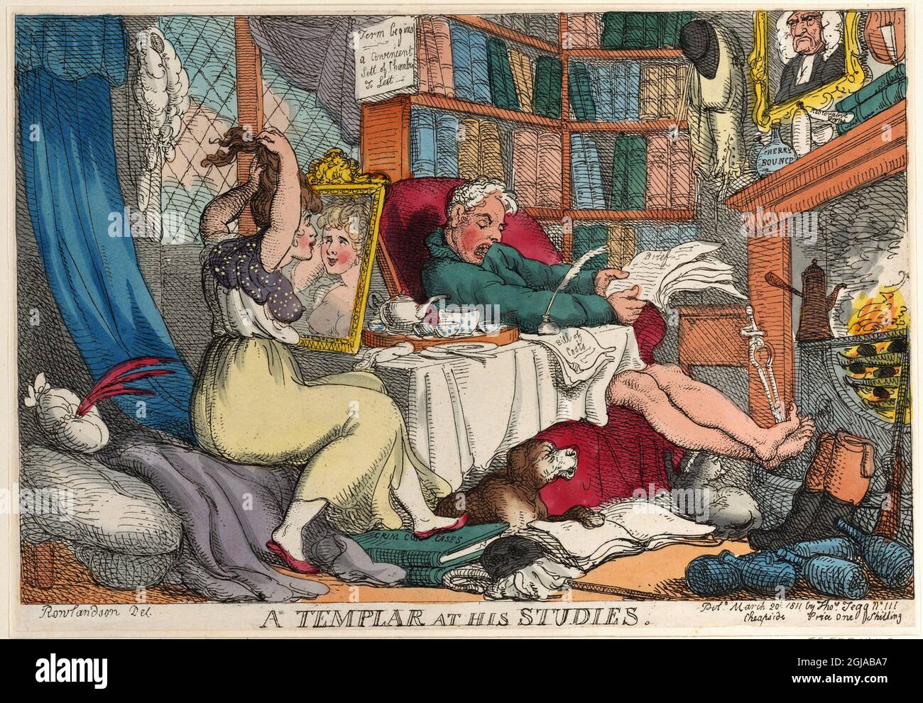 Un Templier à ses études 1811 artiste: Thomas Rowlandson (1756-1827) artiste et caricaturiste anglais de l'ère géorgienne. Observateur social, il était un artiste prolifique et un imprimeur. Crédit : Thomas Rowlandson/Alamy Banque D'Images