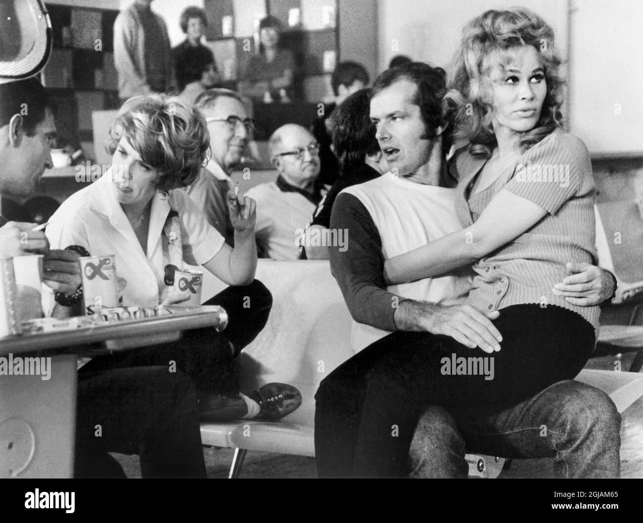 Jack Nicholson, Karen Black, sur le tournage du film, 'Five Easy pieces', Columbia Pictures, 1970 Banque D'Images